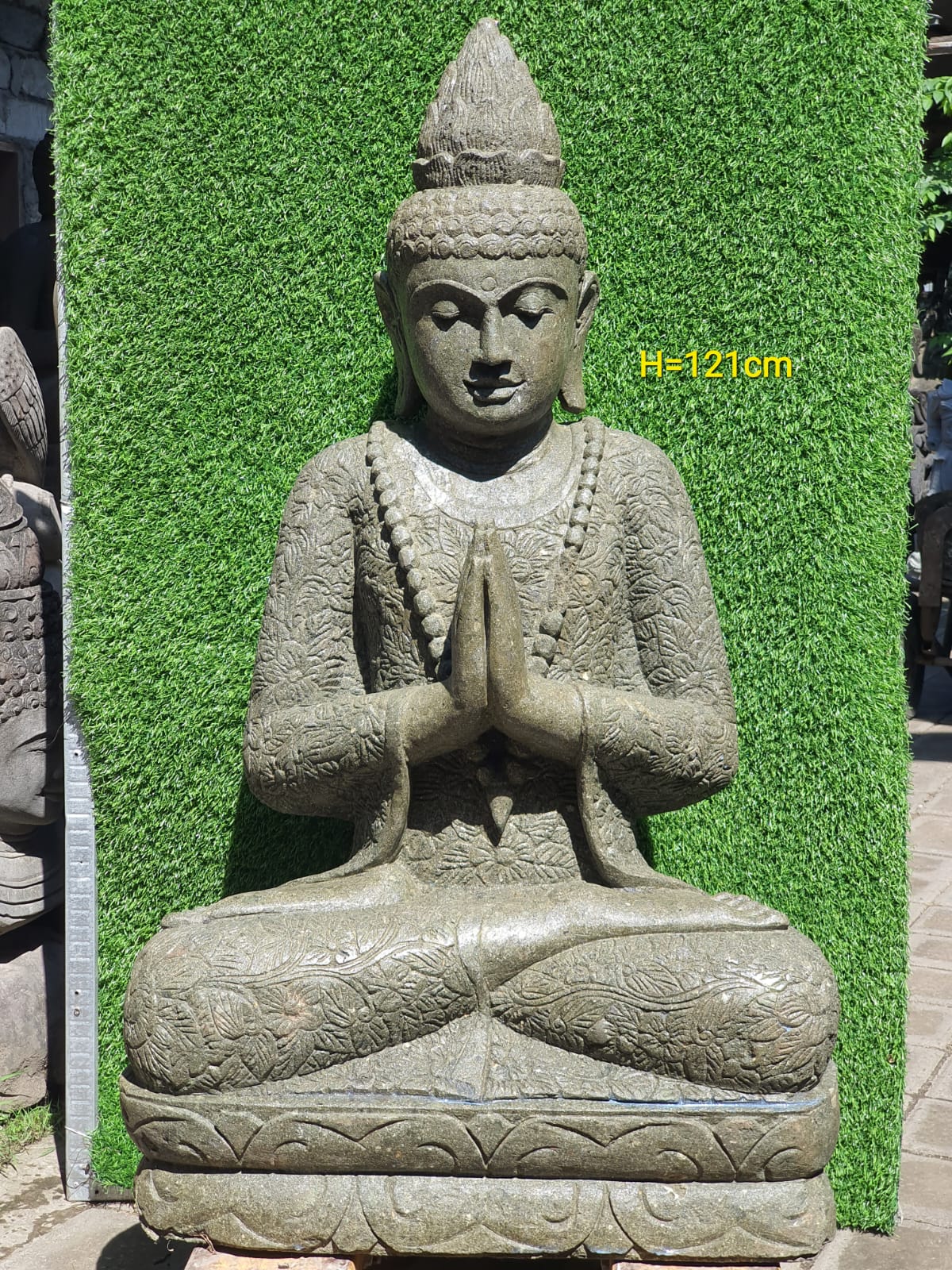 Tuin Boeddha Beeld Zittend in de Namaste Mudra Groensteen 121cm | Art